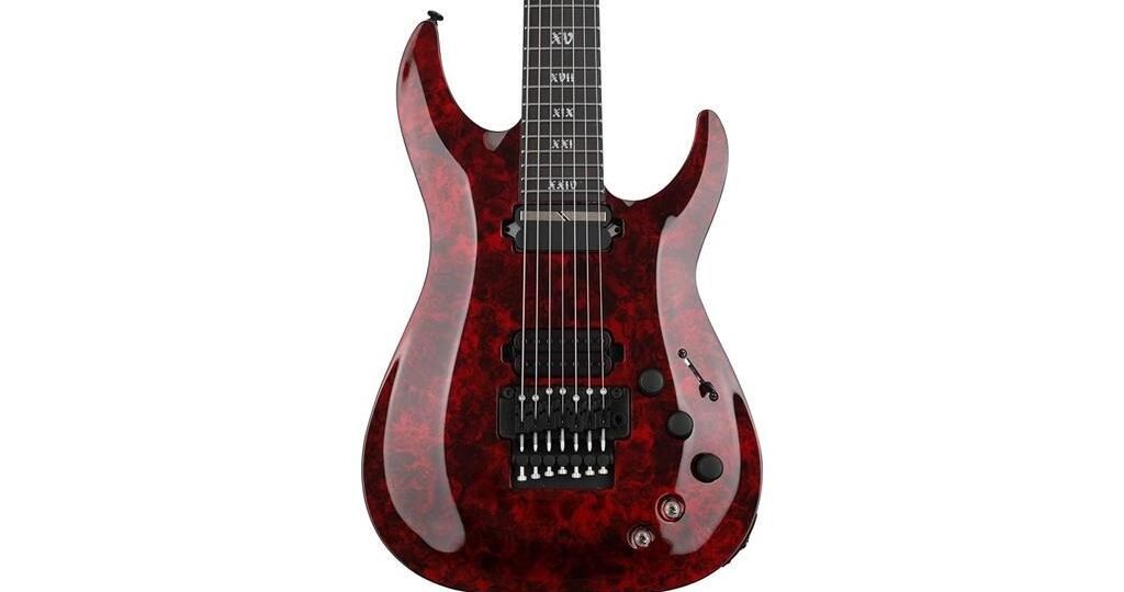 seven string guitar in red